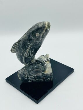 Vintage 1977 Hand Carved Stone Sculpture Seal / Whale – Signed – Inuit Style Art